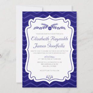 Navy Blue Chevron Stripes Wedding Invitations