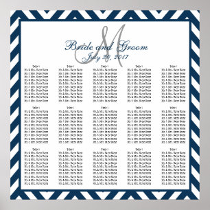 Navy Blue Chevron Wedding Seating Chart 150