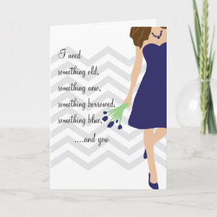 Navy Blue Chevron Will You Be My Bridesmaid Invitation