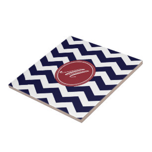 Navy Blue Chevron with Monogram Tiles