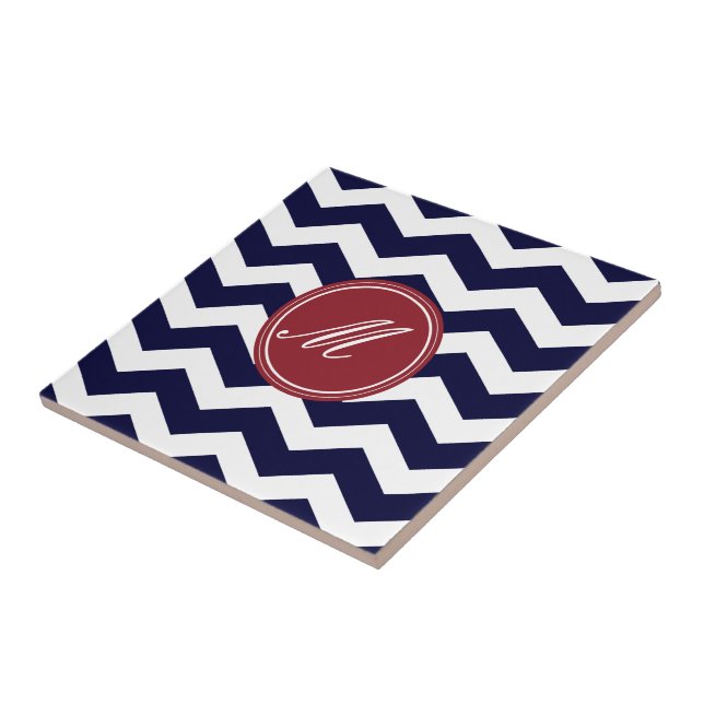 Navy Blue Chevron with Monogram Tiles (Side)