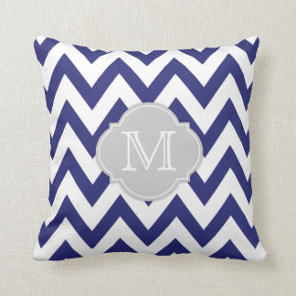 navy blue chevron with Quatrefoil and Monogram Throw Pillow