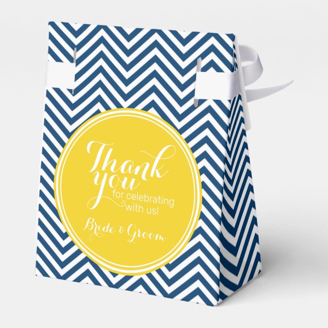 Navy Blue Chevrons - Wedding Thank You Favor Box (Back Side)