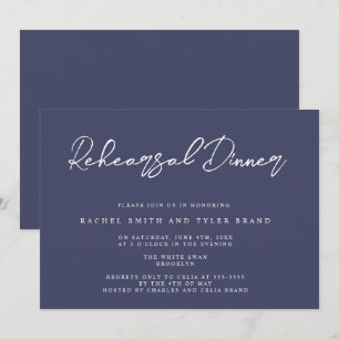 Navy Blue Chic Elegant Rehearsal Dinner Invitation