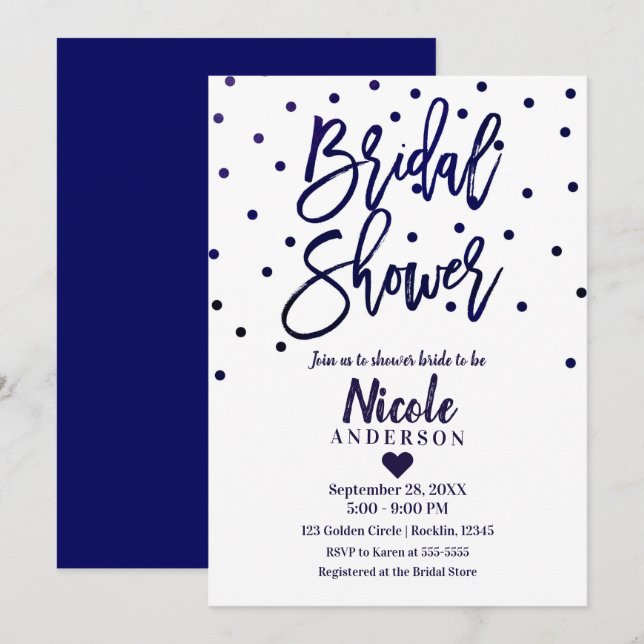Navy Blue Chic Modern Script Bridal Shower Invitation (Front/Back)