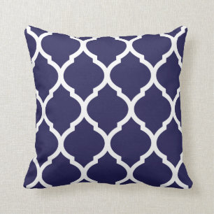 Navy Blue Chic Moroccan Lattice Pattern Throw Pillow