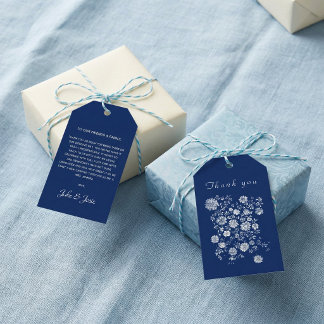 Navy Blue Chinoiserie Floral Wedding Thank You Gift Tags