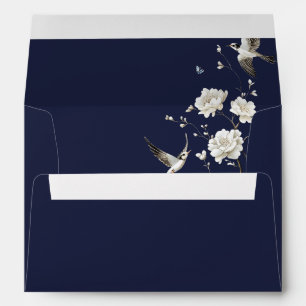 Navy Blue Chinoiserie Wedding Return Address Envelope