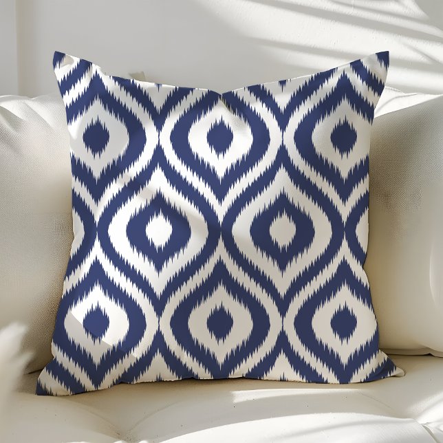 Navy Blue Choose Your Own Colour Ogee Ikat Pattern Throw Pillow (Creator Uploaded)