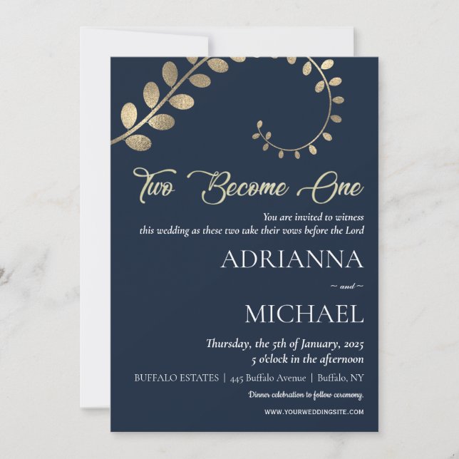 Navy Blue Christian Religious Wedding Invitation (Front)