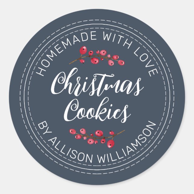 Navy Blue Christmas Cookie Classic Round Sticker (Front)