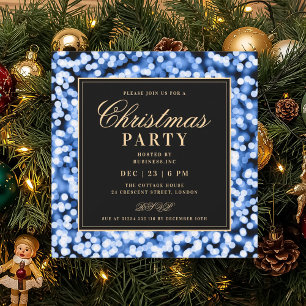 Navy Blue Christmas Glam Lights Holiday Party Invitation