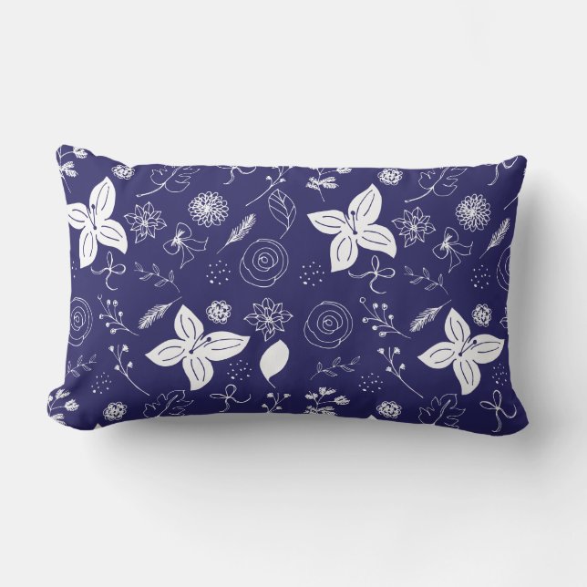 Navy Blue Christmas  Lumbar Pillow (Front)