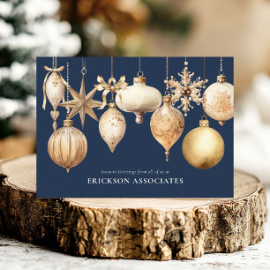 Navy Blue Christmas Ornaments Corporate Business Holiday Card