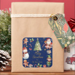 Navy Blue Christmas Santa Elf Snowman Gingerbread  Square Sticker<br><div class="desc">Festive Christmas Sticker Labels. Personalize them with your own wording.  
(c) Somerset Fine Paperie</div>