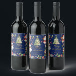 Navy Blue Christmas Santa Elf Snowman Gingerbread  Wine Label<br><div class="desc">Festive Christmas Wine Bottle Labels.  Double Sided.  Personalize them with your own wording.  
(c) Somerset Fine Paperie</div>