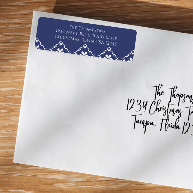 Navy Blue Christmas Snowflake Return Address (Christmas blue snowflake with a grey background return address label. )