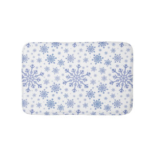 Navy Blue Christmas Snowflakes on Winter White Bath Mat