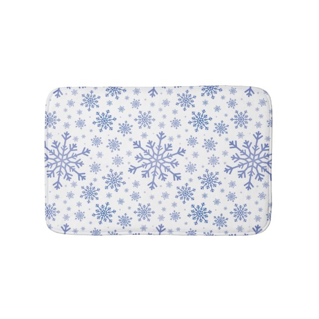 Navy Blue Christmas Snowflakes on Winter White Bath Mat (Front)