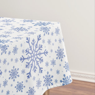 Navy Blue Christmas Snowflakes on Winter White Tablecloth