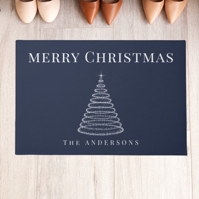 Navy blue Christmas tree personalized doormat  (Creator Uploaded)