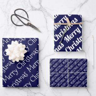 Navy blue Christmas typography modern holiday Wrapping Paper Sheet