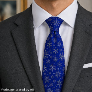 Navy Blue Christmas w/ Elegant Snowflakes Tie