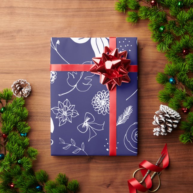 Navy Blue Christmas Wrapping Paper (Holiday Gift)
