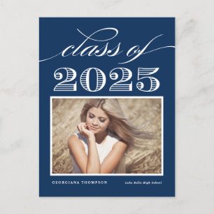 Navy Blue Class of 2024 Script Photo Graduation Postcard