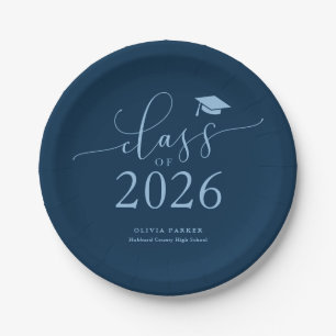 Navy Blue Class of 2025 Graduation Party Paper Plate