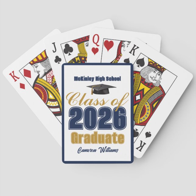 Navy Blue Class of 2026 Custom Graduation Party Playing Cards (Back)