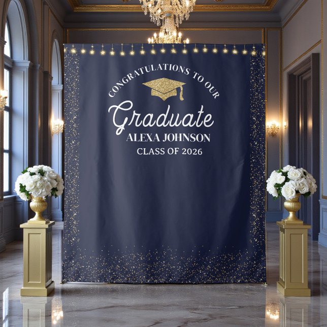 Navy Blue Class Of 2026 Graduation Backdrop Tapestry (Creator Uploaded)