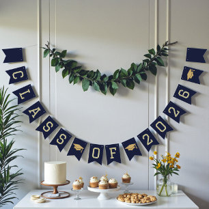 Navy Blue Class Of 2026 Graduation Party Bunting Flags
