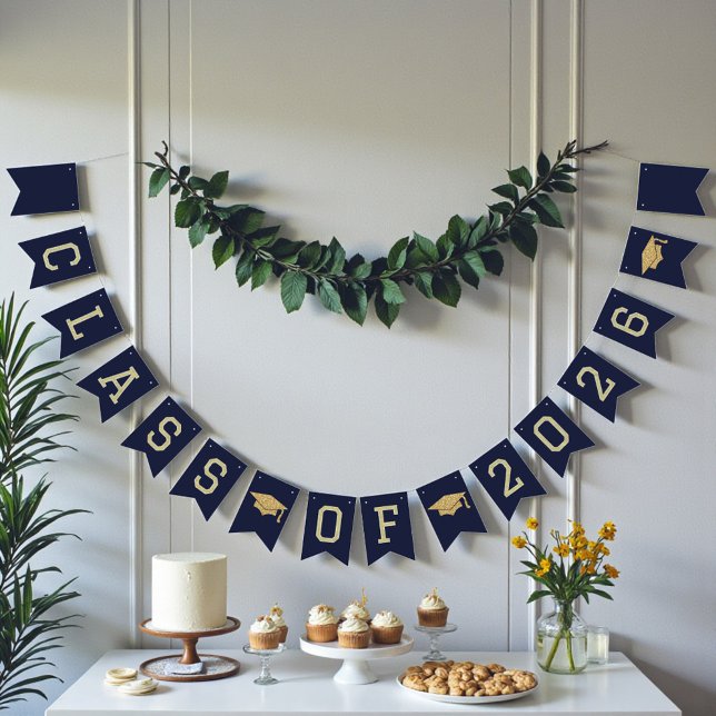 Navy Blue Class Of 2026 Graduation Party Bunting Flags (Creator Uploaded)