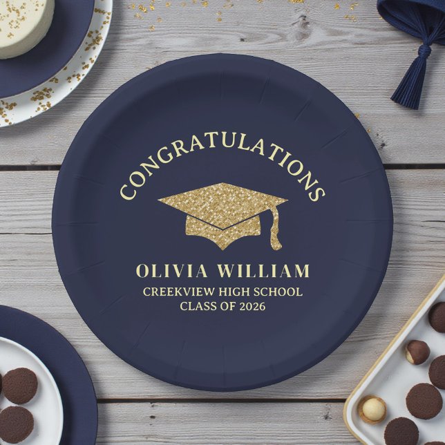Navy Blue Class Of 2026 Graduation Party Paper Plate (Creator Uploaded)