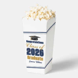 Navy Blue Class of 2026 Graduation Party Popcorn Favor Box