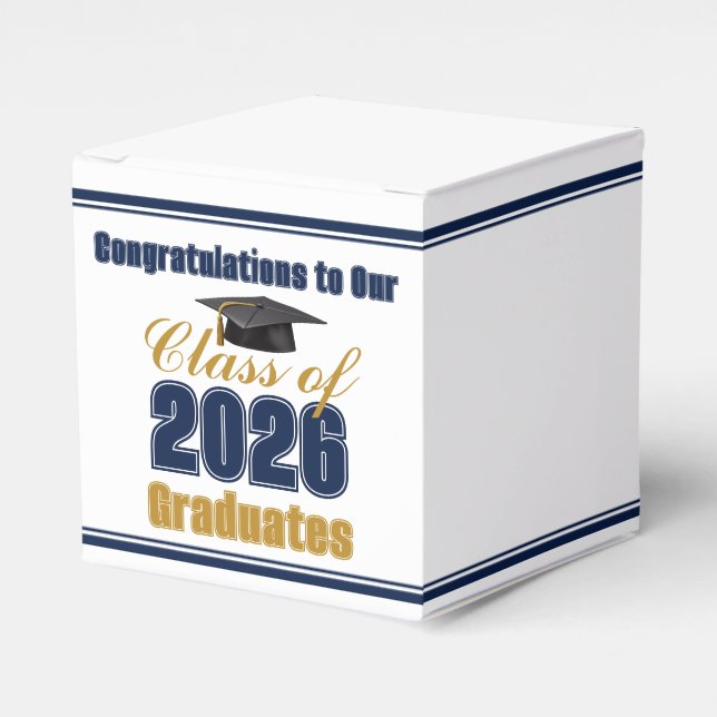Navy Blue Class of 2026 Graduation Party Small Favor Box (Front Side)