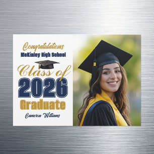 Navy Blue Class of 2026 Graduation Photo Magnet