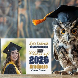 Navy Blue Class of 2026 Photo Graduation Party Invitation