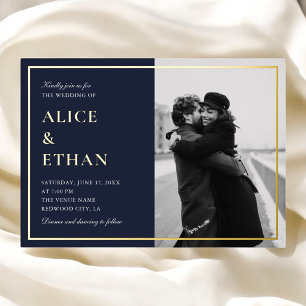 Navy Blue Classic Calligraphy Photo Wedding