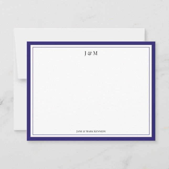 Navy Blue Classic Custom Couple Monogram  Card (Front)