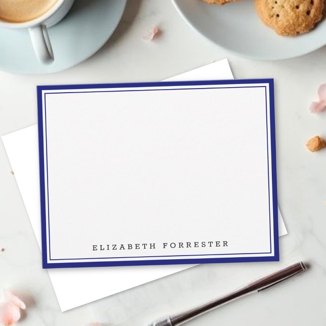 Navy Blue Classic Double Border Correspondence Card (Creator Uploaded)