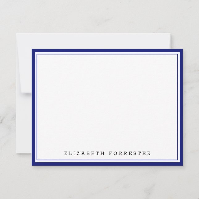 Navy Blue Classic Double Border Correspondence Card (Front)
