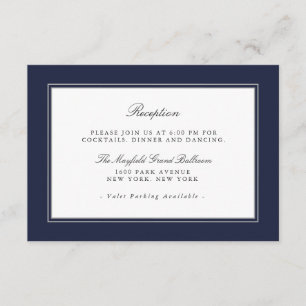 Navy Blue Classic Elegant Wedding Reception Enclosure Card