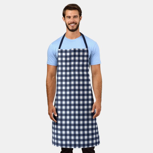 Navy Blue Classic Gingham Check Plaid Apron (Worn)