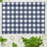 Navy Blue Classic Gingham Check Plaid Kitchen Towel<br><div class="desc">Modern summer trend,  picnic gingham plaid tartan pattern in navy blue and white colours.</div>