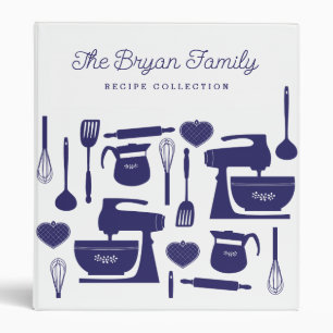 Navy Blue Classic Kitchenware Recipe  Binder