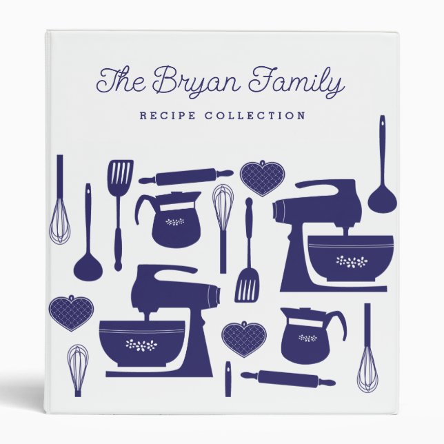 Navy Blue Classic Kitchenware Recipe  Binder (Front)