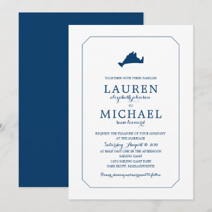 Navy Blue Classic Marthas Vineyard Map Wedding Invitation