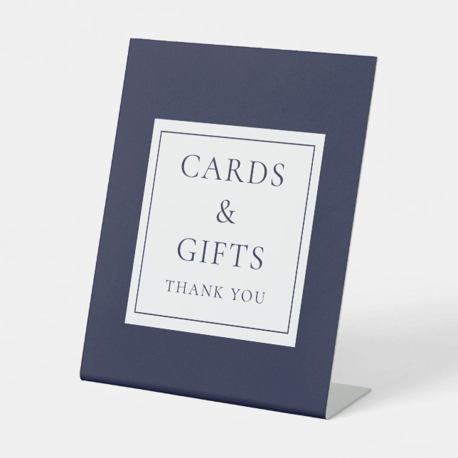 Navy Blue Classic Modern Cards And Gifts Pedestal Sign (Front)
